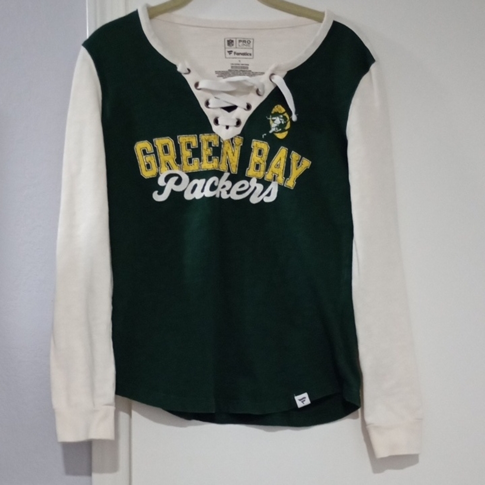 Fanatics Pro Line Green Bay Packers Women's Green and White Lace-Up Tee Size S